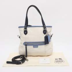Pre Owned Coach White/Blue Leather Daisy Spectator Mia Satchel