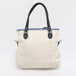 Pre Owned Coach White/Blue Leather Daisy Spectator Mia Satchel