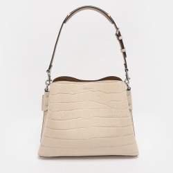 Pre Owned Coach Willow Beige Croc Embossed Leather Bucket bag