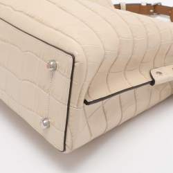 Pre Owned Coach Willow Beige Croc Embossed Leather Bucket bag