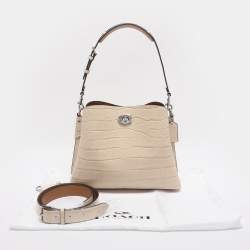 Pre Owned Coach Willow Beige Croc Embossed Leather Bucket bag