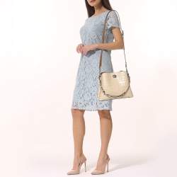 Pre Owned Coach Willow Beige Croc Embossed Leather Bucket bag