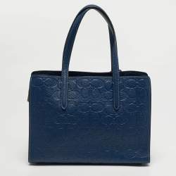 Pre Owned Coach Carter Carryall Blue Signature Leather Tote