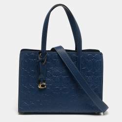 Pre Owned Coach Carter Carryall Blue Signature Leather Tote