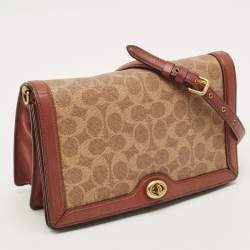 Pre Owned حقيبة كروس بودي كوتش رايلي كانفاس مغلف بالشعار بني