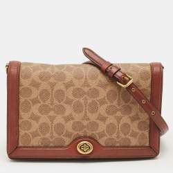 مملوكة مسبقًا Coach Riley Brown Signature Coated Canvas Crossbody Bag