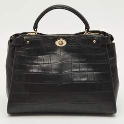 مملوكة مسبقًا Coach Gramercy Black Croc Embossed Leather Top Handle Bag