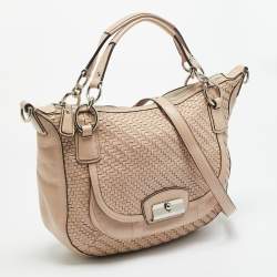 Pre Owned Coach Kristin Blush Pink Woven Leather Satchel