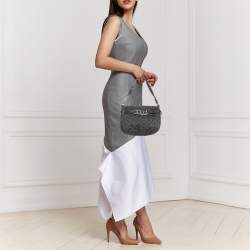 Pre Owned Coach Brooke Black Op Art Jacquard and Leather Hobo