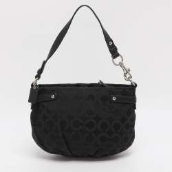 Pre Owned Coach Brooke Black Op Art Jacquard and Leather Hobo
