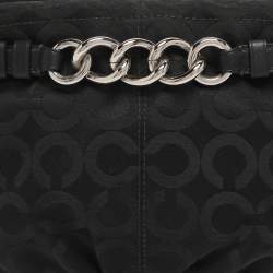 Pre Owned Coach Brooke Black Op Art Jacquard and Leather Hobo