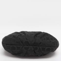 Pre Owned Coach Brooke Black Op Art Jacquard and Leather Hobo