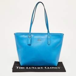 Pre Owned حقيبة يد كوچ سيتي سحاب جلد أزرق