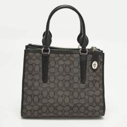 Pre Owned حقيبة ساتشل كوتش كروسبي كاريال جلد وكانفاس بني / بيج بالشعار