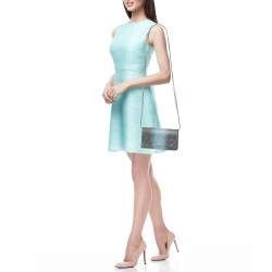 Pre Owned Coach Hayden Blue/Black Lizard Embossed Leather Wallet On Strap