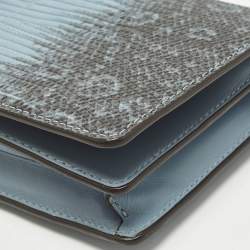 Pre Owned Coach Hayden Blue/Black Lizard Embossed Leather Wallet On Strap