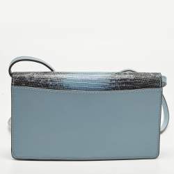 Pre Owned Coach Hayden Blue/Black Lizard Embossed Leather Wallet On Strap