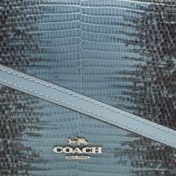 Pre Owned Coach Hayden Blue/Black Lizard Embossed Leather Wallet On Strap