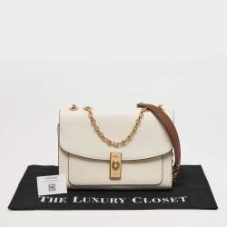 Pre Owned Coach Lane White/Brown Leather Chain Flap Shoulder Bag