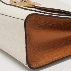 Pre Owned Coach Lane White/Brown Leather Chain Flap Shoulder Bag