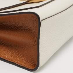 Pre Owned Coach Lane White/Brown Leather Chain Flap Shoulder Bag