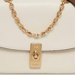 Pre Owned Coach Lane White/Brown Leather Chain Flap Shoulder Bag