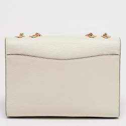 Pre Owned Coach Lane White/Brown Leather Chain Flap Shoulder Bag