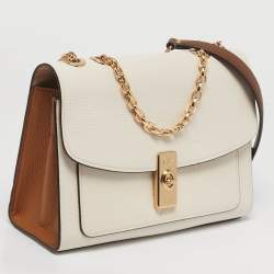 Pre Owned Coach Lane White/Brown Leather Chain Flap Shoulder Bag