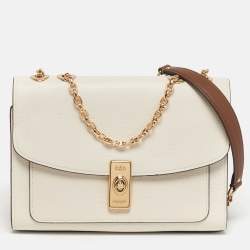 Pre Owned Coach Lane White/Brown Leather Chain Flap Shoulder Bag