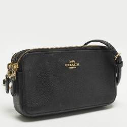 Pre Owned حقيبة كروس كوتش كيرا جلد أسود بسحاب مزدوج