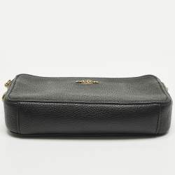 Pre Owned حقيبة كروس كوتش كيرا جلد أسود بسحاب مزدوج