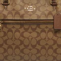 Pre Owned Coach Gallery Beige/Brown Signature Coated Canvas and Leather Tote