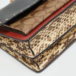 Pre Owned حقيبة كروس بودي كوتش قماش بشعار متعدد الألوان مغطى ونقشات جلد الثعبان والجلد