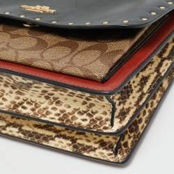 Pre Owned حقيبة كروس بودي كوتش قماش بشعار متعدد الألوان مغطى ونقشات جلد الثعبان والجلد