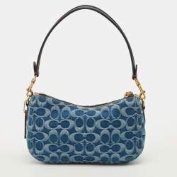 مملوكة مسبقًا حقيبة كتف كوتش سوينجر 23 كانفاس جاكار بشعار ماركة بني