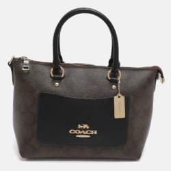 مملوكة مسبقًا حقيبة ساتشل كوتش إيما ميني قماش مغلف بنقشة شعار بني/أسود وجلد