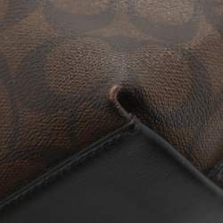 Pre Owned Coach Emma Mini Brown/Black Signature Coated Canvas and Leather Satchel