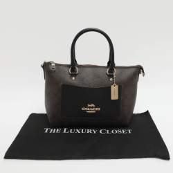 Pre Owned Coach Emma Mini Brown/Black Signature Coated Canvas and Leather Satchel