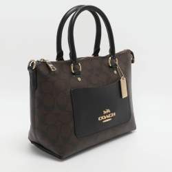 Pre Owned Coach Emma Mini Brown/Black Signature Coated Canvas and Leather Satchel