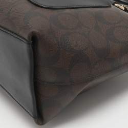 Pre Owned Coach Emma Mini Brown/Black Signature Coated Canvas and Leather Satchel