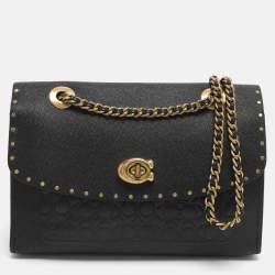 Pre Owned Coach Black Leather Small Parker Chain Flap Shoulder Bag