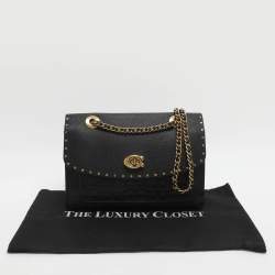 Pre Owned Coach Black Leather Small Parker Chain Flap Shoulder Bag