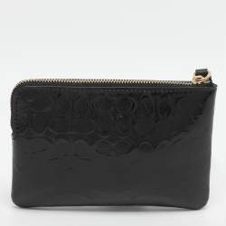 Pre Owned حقيبة كوتش حمالة معصم جلد لامع بصمة الشعار أسود