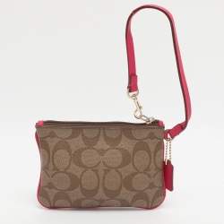 Pre Owned حقيبة يد كوتش جلد وكانفاس مقوى وردي بيج بحمالة معصم