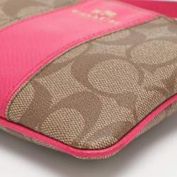 Pre Owned حقيبة يد كوتش جلد وكانفاس مقوى وردي بيج بحمالة معصم