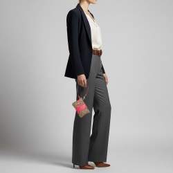 Pre Owned حقيبة يد كوتش جلد وكانفاس مقوى وردي بيج بحمالة معصم