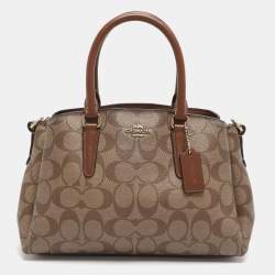 Pre Owned Coach Sage Carryall Beige/Brown Coated Canvas and Leather Satchel