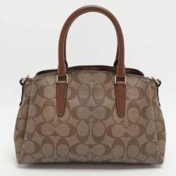 Pre Owned Coach Sage Carryall Beige/Brown Coated Canvas and Leather Satchel