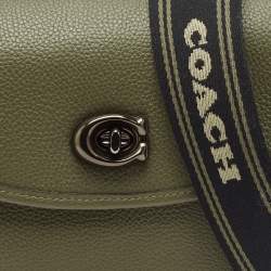 Pre Owned حقيبة كوتش كروس بودي جلد أخضر زيتوني ويلُو سادل