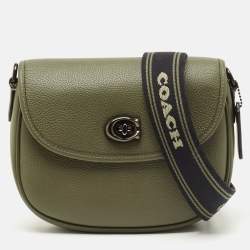 Pre Owned Coach Willow Saddle Olive Green Leather Crossbody Bag